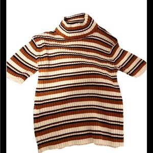Brandy Melville One Size Ribbed Striped Mock Neck Short Sleeve Sweater Top